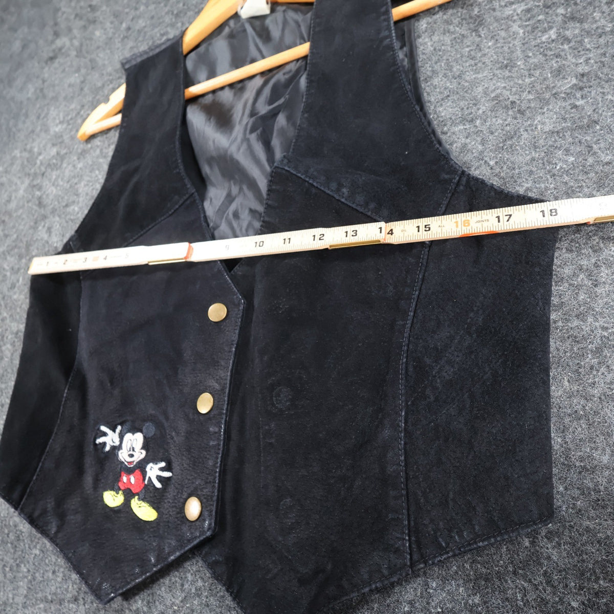 Disney Mickey Mouse Vest Womens Medium Black Suede Leather Embroidered Waistcoat - take2supply