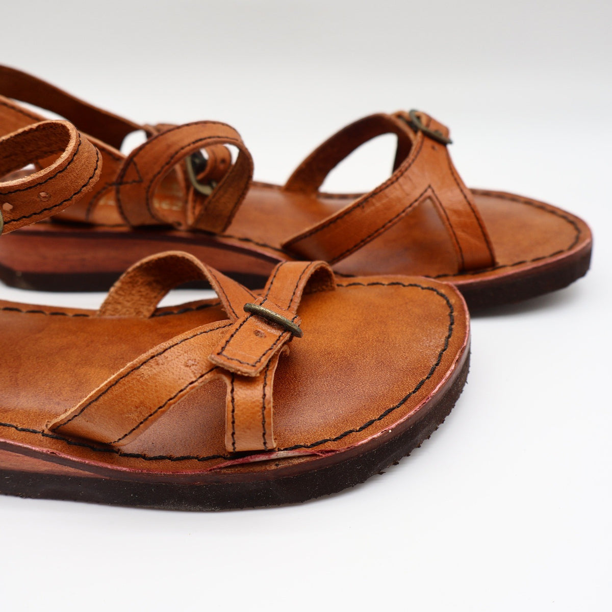 Young'uns Sandals Womens 4B Vintage Brazil Tan Leather Strappy Buckle Deadstock - take2supply