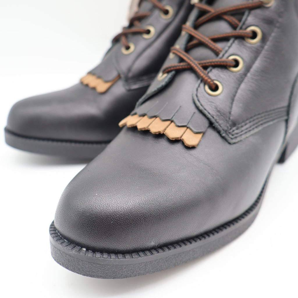 American West Saddle Brand Kiltie Boots Womens 7.5 Black Leather Vintage 2003 - take2supply