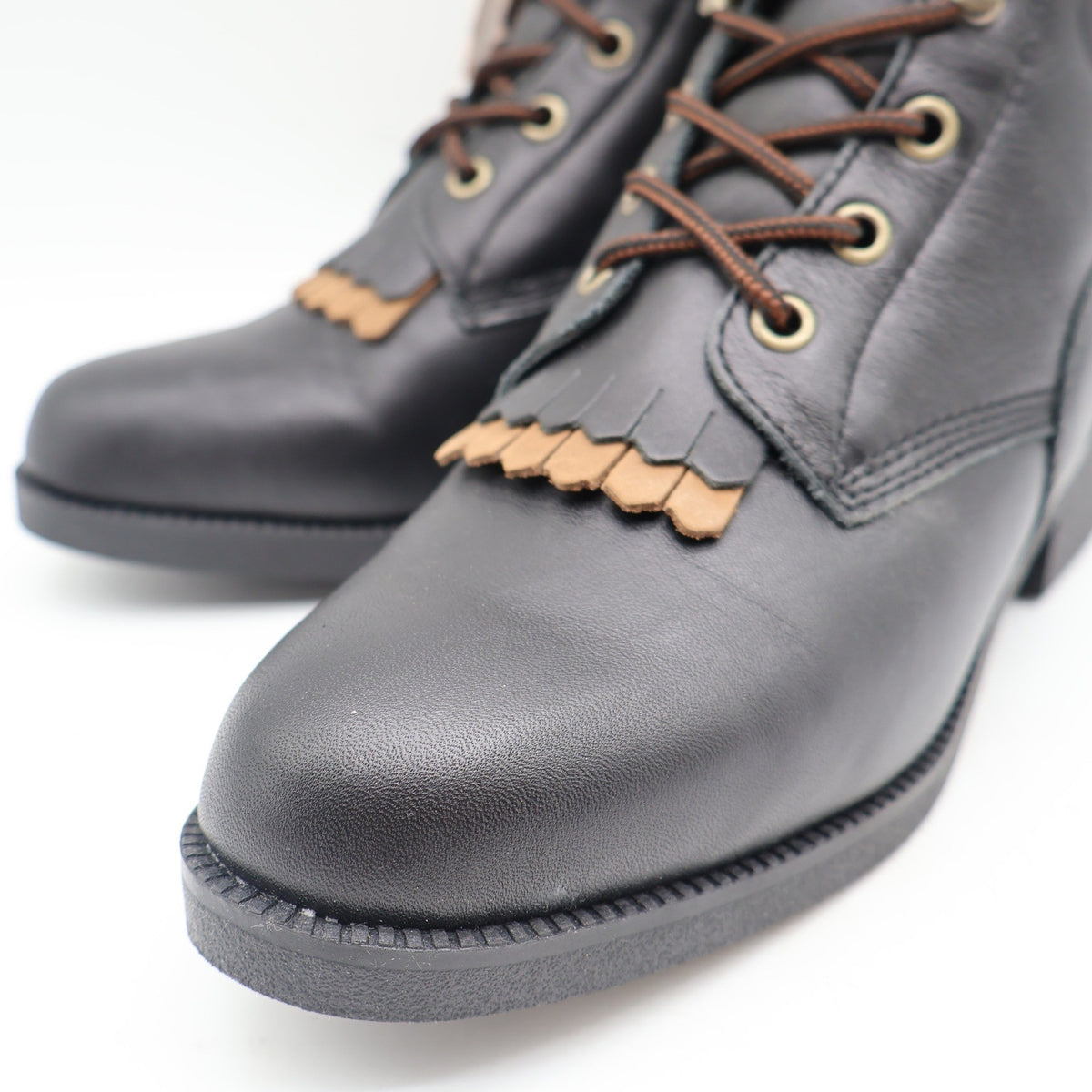 American West Saddle Brand Kiltie Boots Womens 7.5 Black Leather Vintage 2003 - take2supply