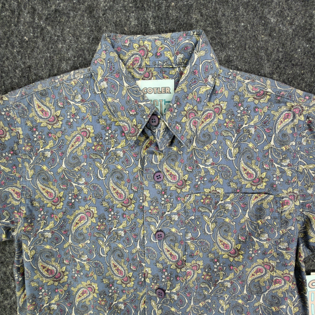Cotler 90s Paisley Button Up Shirt Boys 6 Blue Cotton NWT Deadstock - take2supply