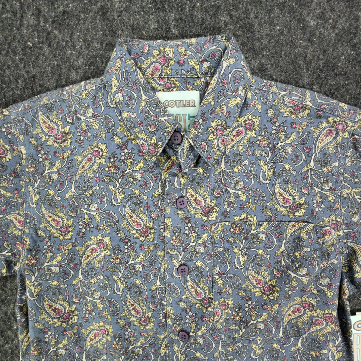 Cotler 90s Paisley Button Up Shirt Boys 6 Blue Cotton NWT Deadstock - take2supply