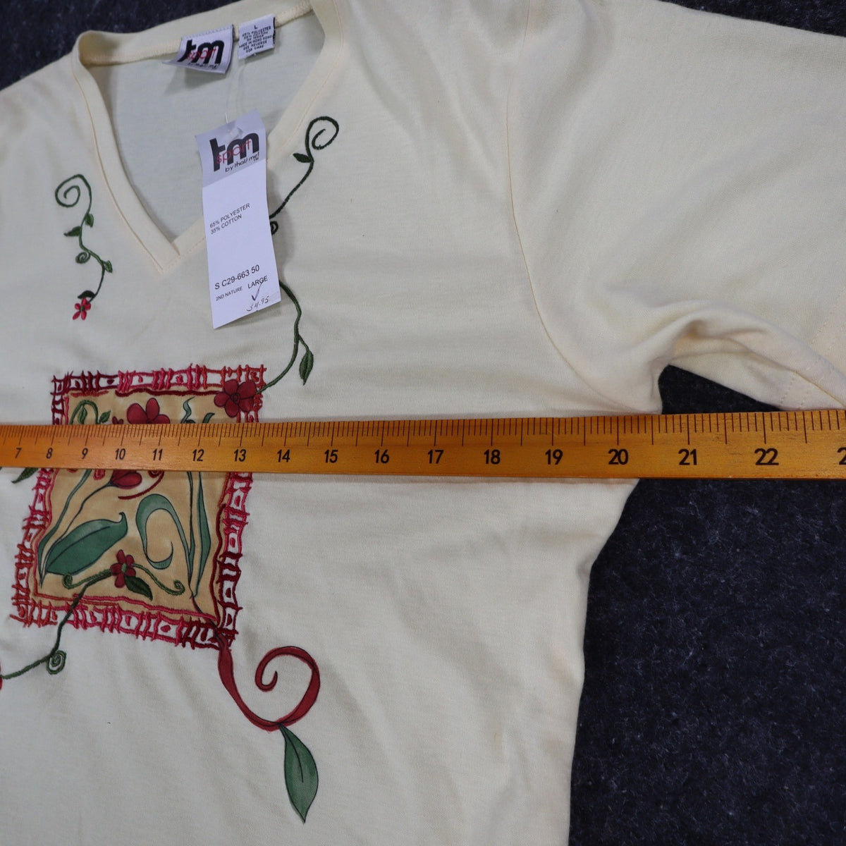 TM Sport by That's Me V-Neck Top Large Vintage Y2K Yellow Floral Embroidered NWT - take2supply