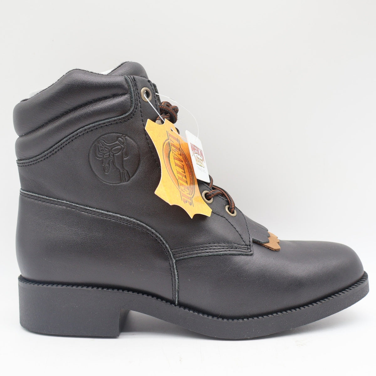 American West Saddle Brand Kiltie Boots Womens 7.5 Black Leather Vintage 2003 - take2supply