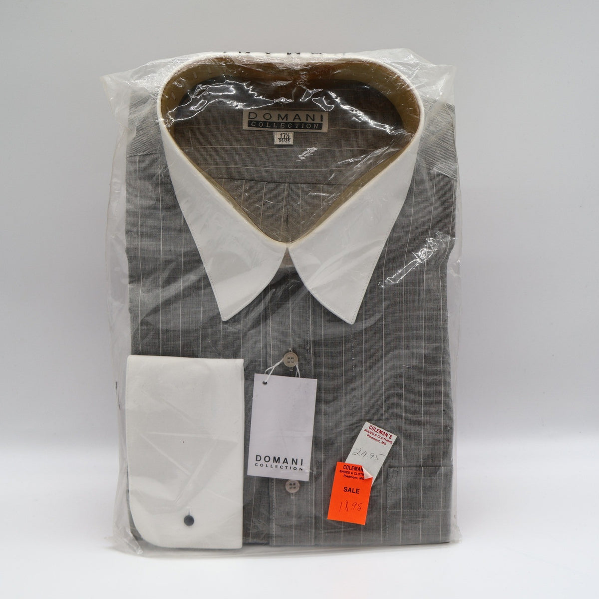 Domani Collection Dress Shirt 17.5 34/35 Gray White Collar French Cuffs New - take2supply