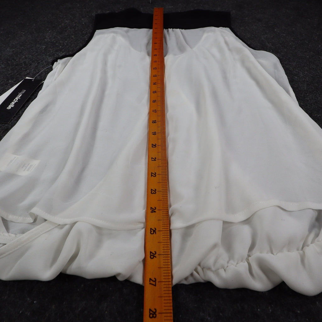 mymichelle Sleeveless Blouse Large White Black Bow Chiffon Faux Wrap Top - take2supply