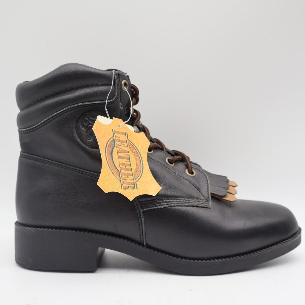 Saddle Brand Boots Womens 9 Black Leather Kiltie Lace Up Work Western 550 Y2K - take2supply