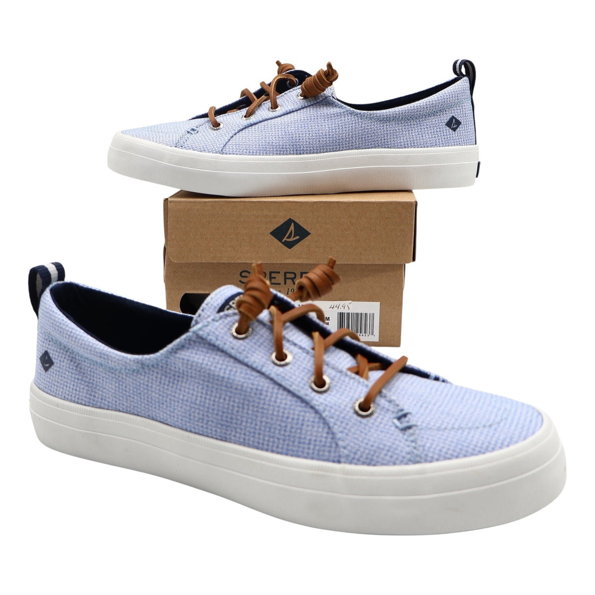 Sperry Crest Vibe Sneaker Womens 7.5 Blue Gingham Canvas Leather Lace STS85817 - take2supply
