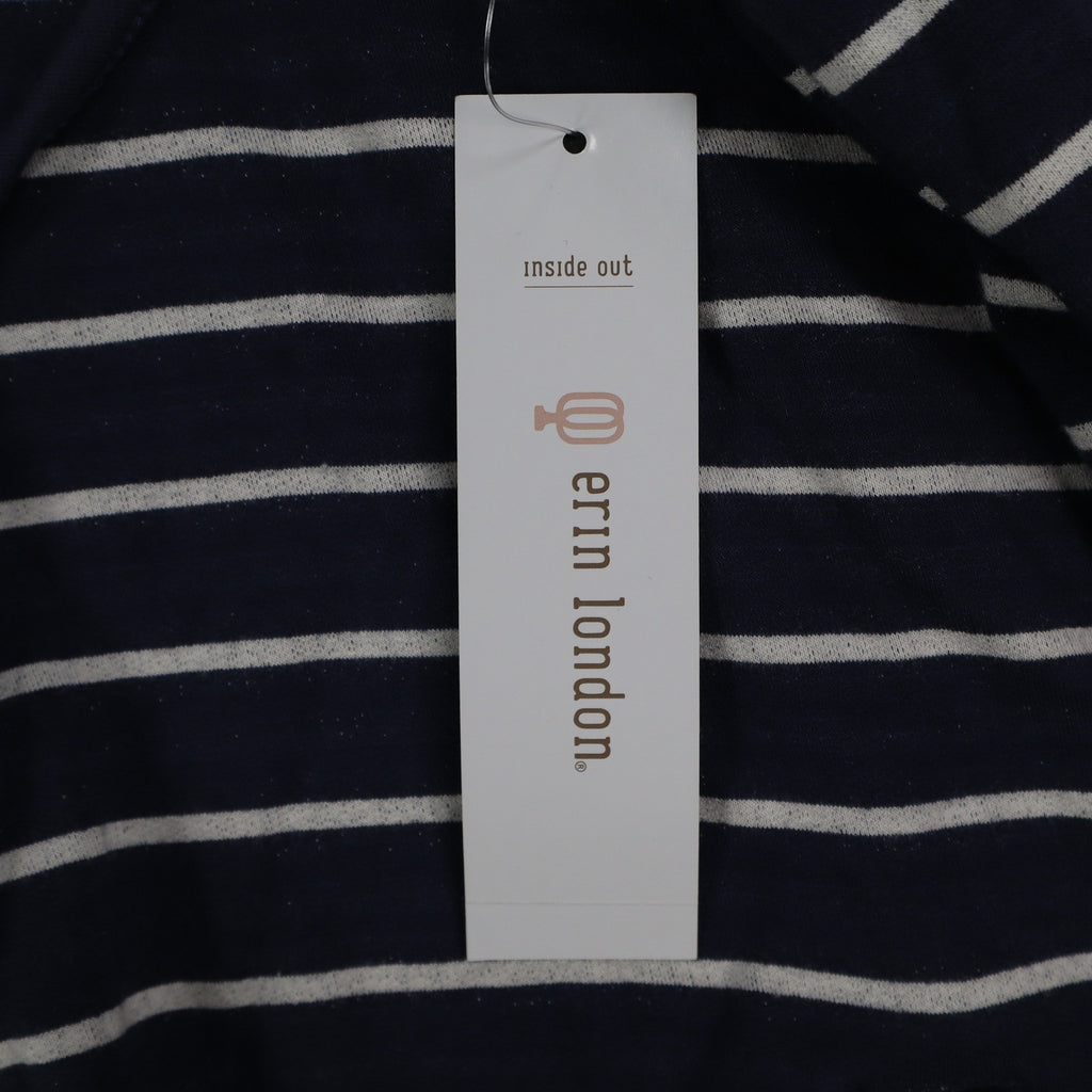 Erin London Womens L Navy White Striped Zip Hoodie Bell Sleeve Pockets NWT - take2supply