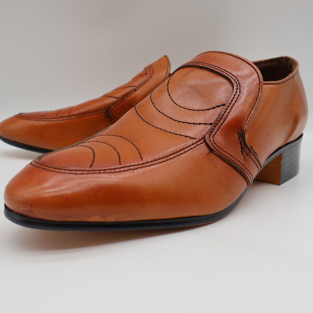 James Pepper Loafers Mens 7 D Vintage 70s Cognac Leather Deadstock USA 44041 - take2supply