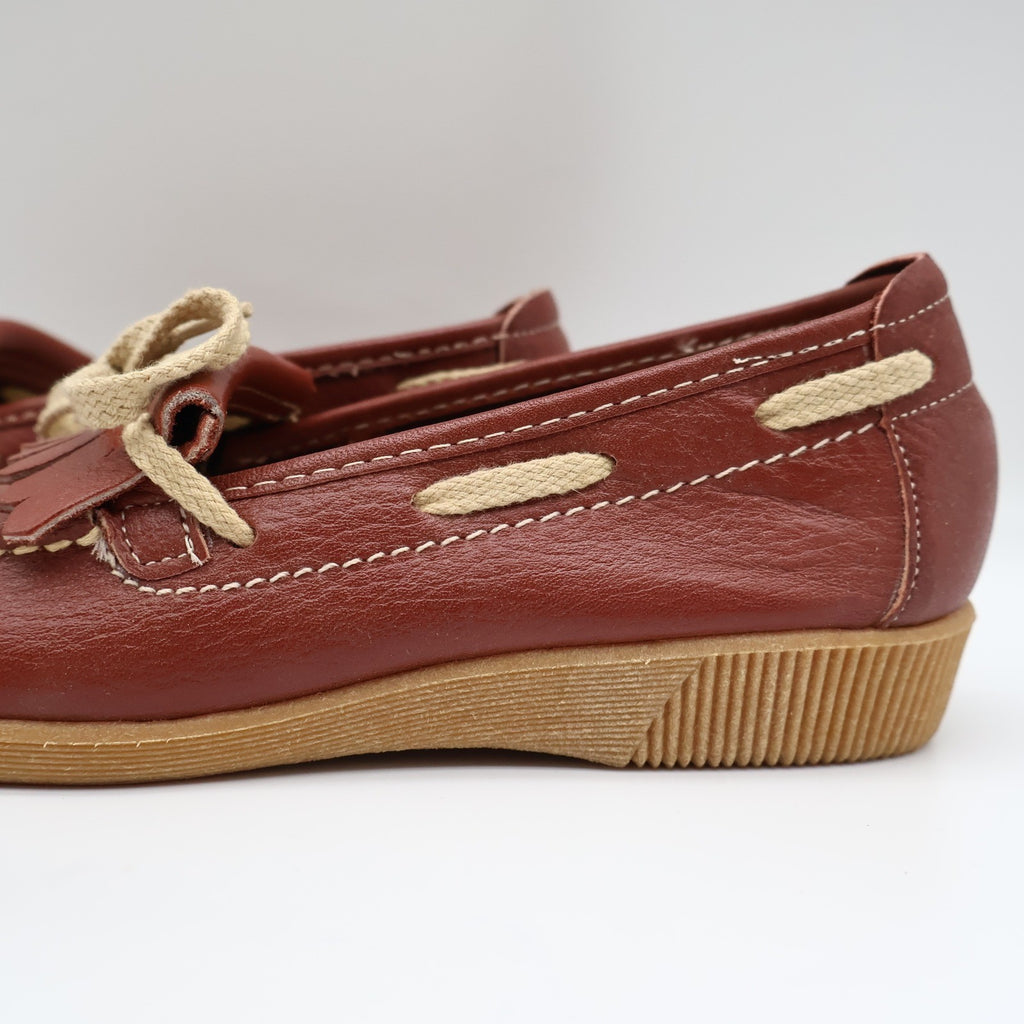 Dashers Kiltie Loafers Kids Size 3 C Vintage Burgundy Leather Shoes Deadstock - take2supply