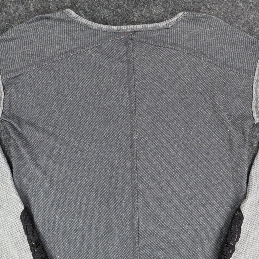 Hem & Thread Top Womens Large Gray Ribbed Lace Cuff Long Sleeve Tee New C797 - take2supply