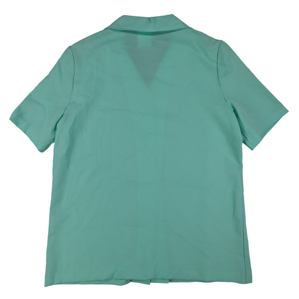 Fran Keene Vintage 70s Blouse Womens 10 Aqua Mint Green Short Sleeve Button Up - take2supply