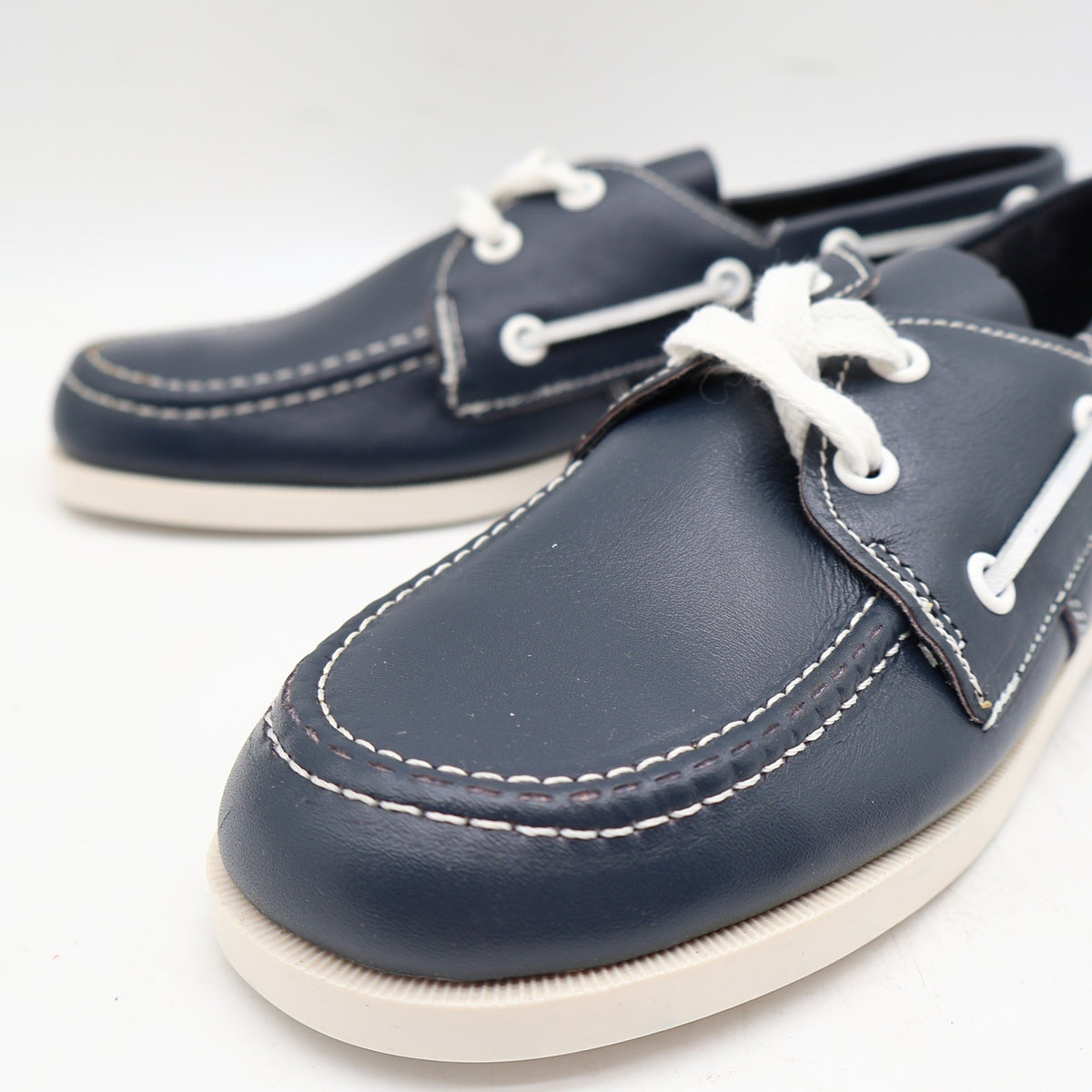 Webbs Boat Shoes Kids Size 2 C Vintage 80s Navy Leather Made in USA Deadstock - take2supply