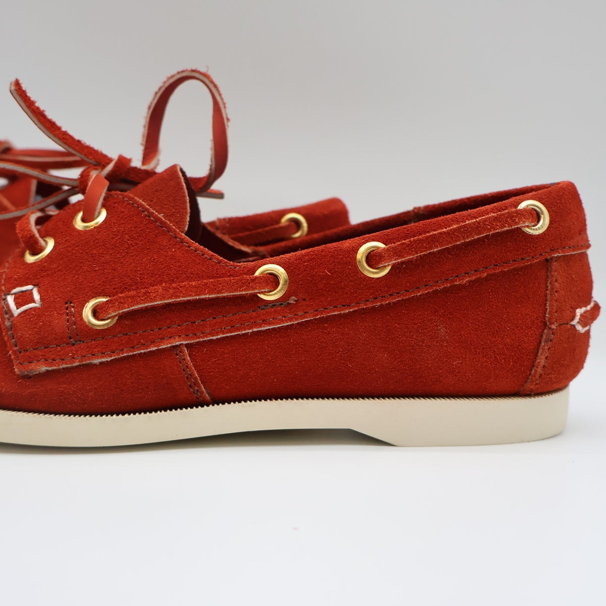 Vintage Boat Shoes 7.5 M Rust Red Suede Leather Moccasin Deck Shoes Deadstock - take2supply
