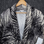 Erin London Cardigan Small Black Cream Palm Leaf Ruched Sleeve Open Front NWT - take2supply