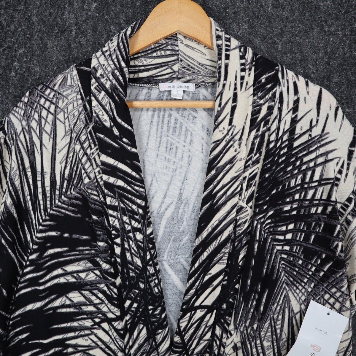 Erin London Cardigan Small Black Cream Palm Leaf Ruched Sleeve Open Front NWT - take2supply
