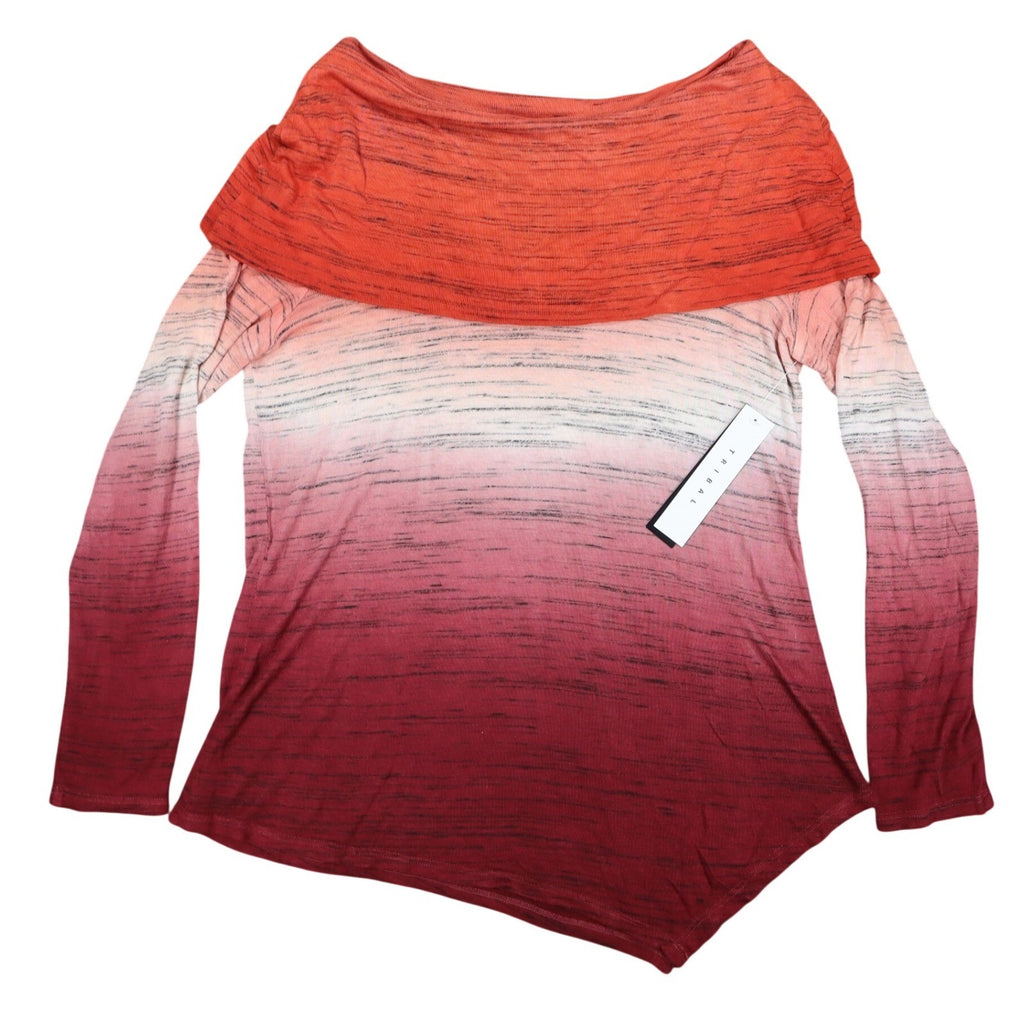 Tribal Top Womens Large Tawny Red Ombre Space Dye Asymmetrical Cowl Neck NWT - take2supply