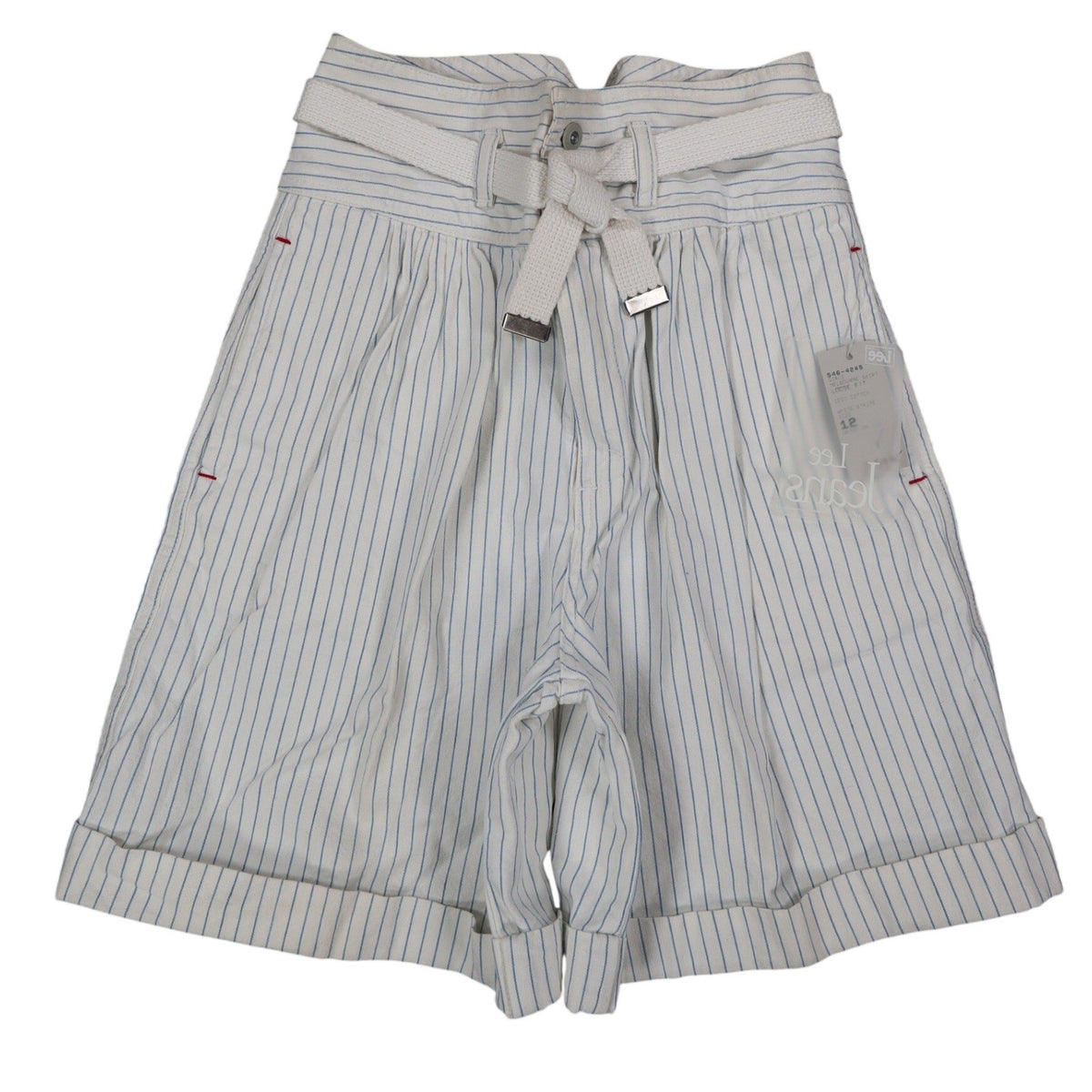 Lee Vintage 90s Pinstripe Pleated Shorts Womens 12 High Rise Cotton White Blue - take2supply