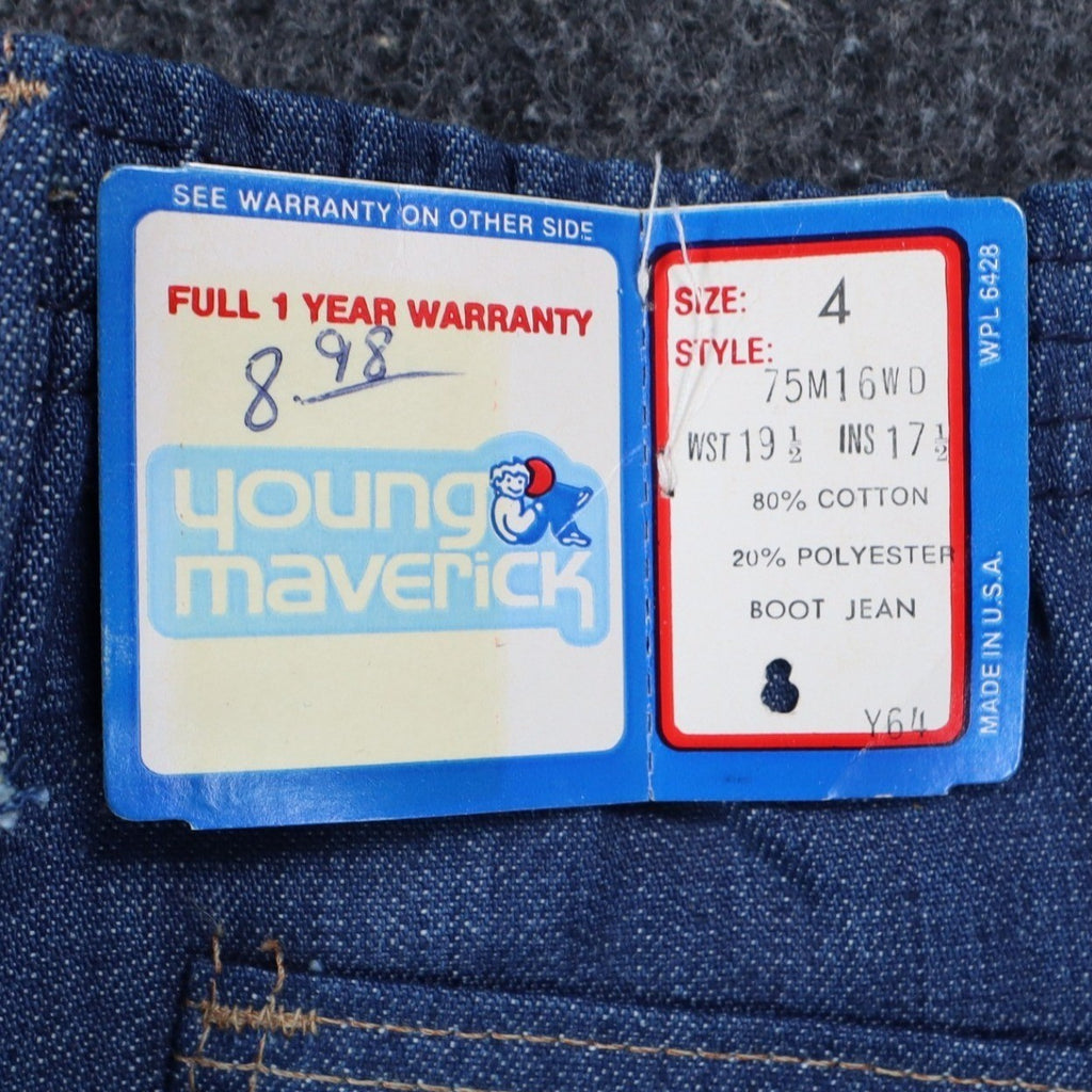 Young Maverick Boot Jean Kids 4 Vintage 70s Blue Denim Deadstock USA 75M16WD - take2supply