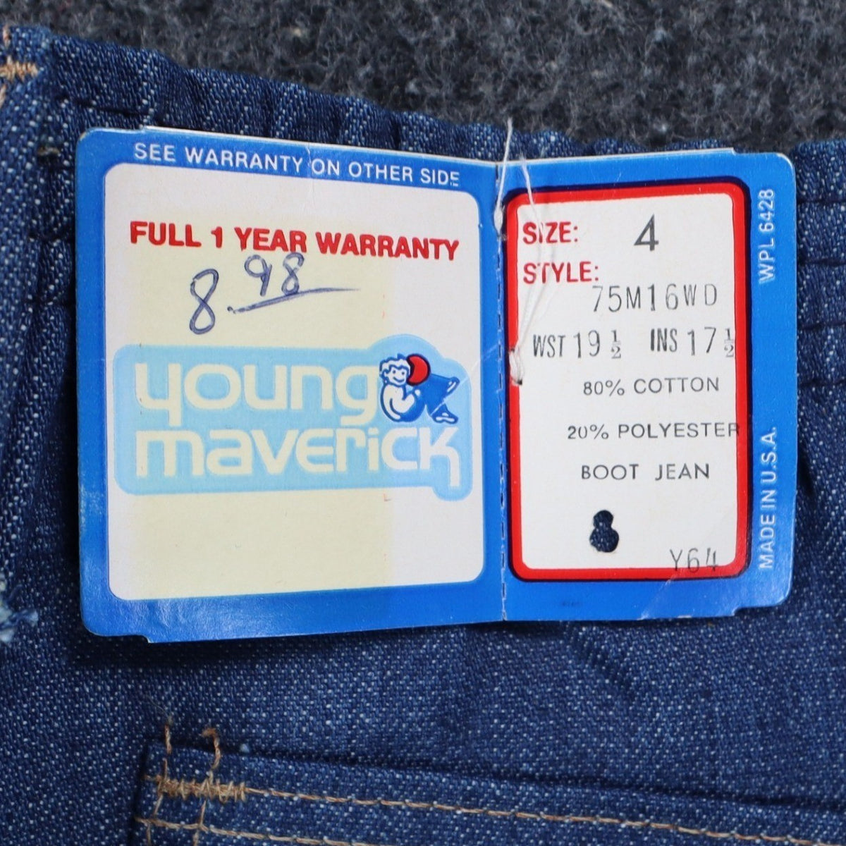 Young Maverick Boot Jean Kids 4 Vintage 70s Blue Denim Deadstock USA 75M16WD - take2supply