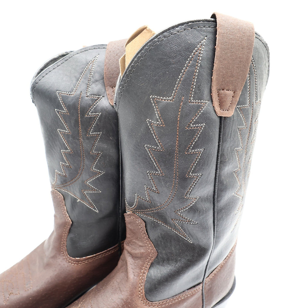 Wrangler Vintage Western Boots Youth 4.5 D Old Brown Leather Black NWT USA Made - take2supply