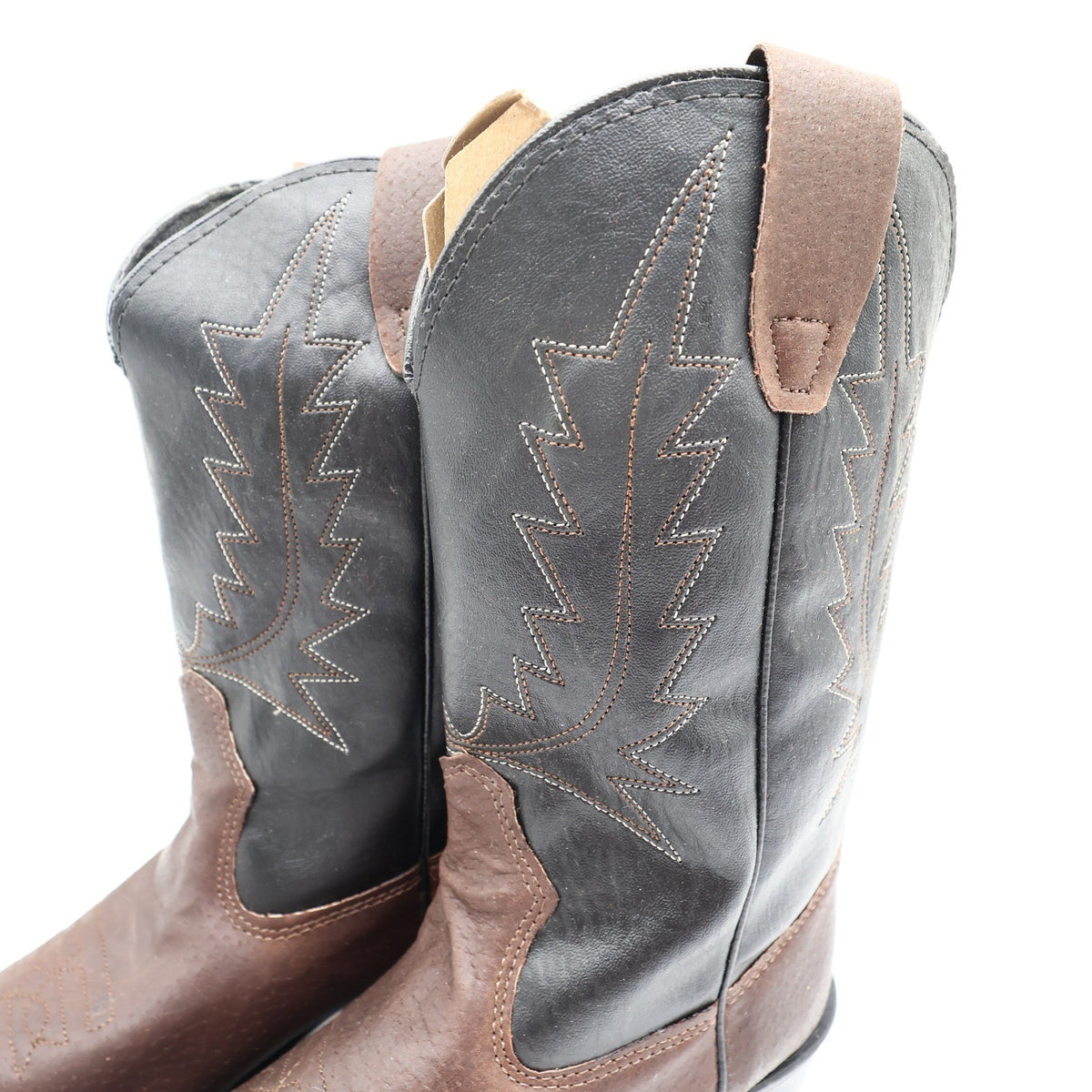 Wrangler Vintage Western Boots Youth 4.5 D Old Brown Leather Black NWT USA Made - take2supply