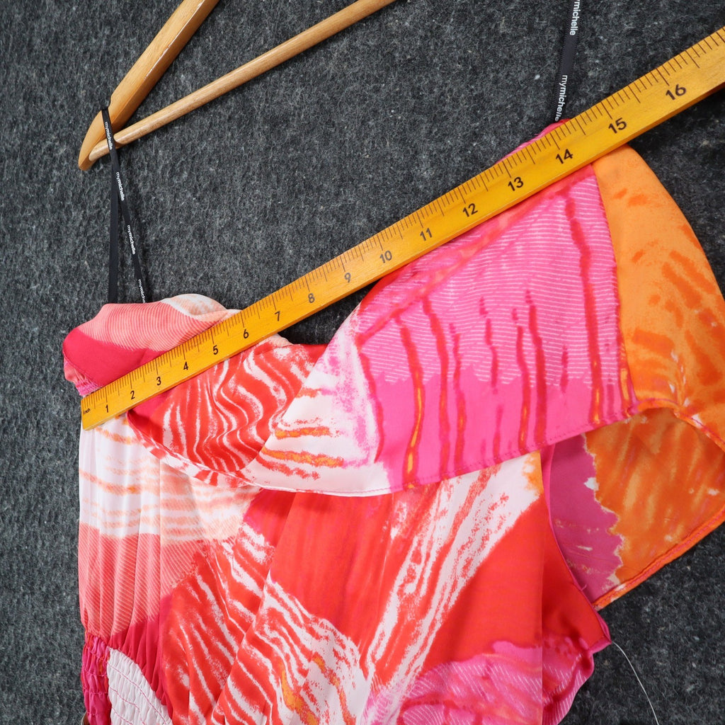My Michelle One Shoulder Dress Womens Medium Pink Orange Abstract Print NWT - take2supply