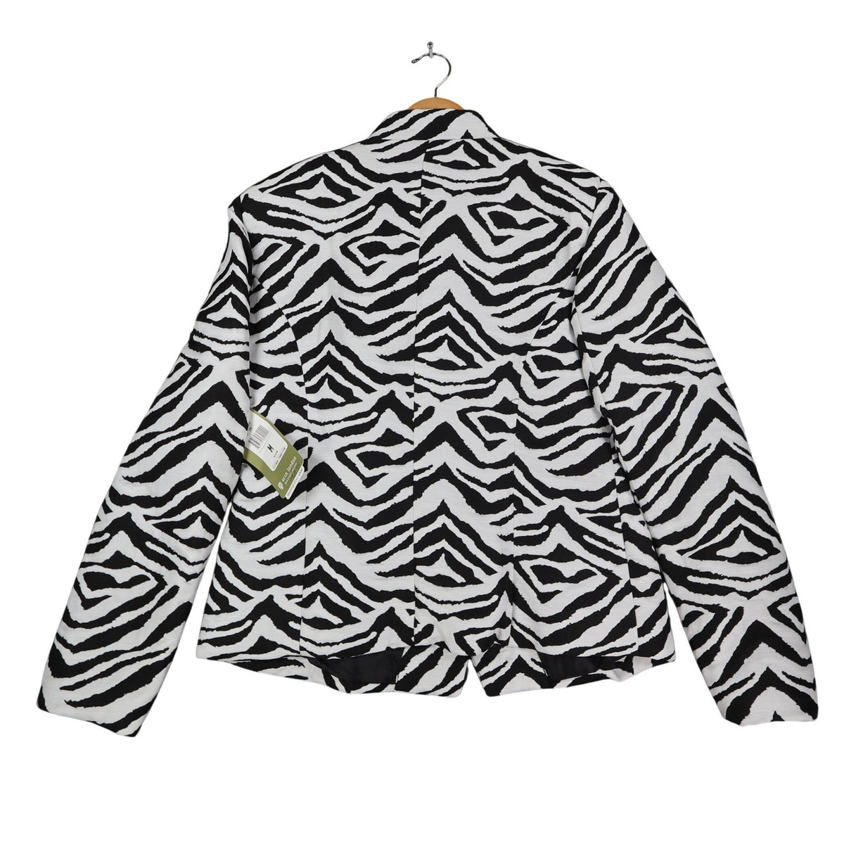 Back view of black and white zebra-print Erin London blazer