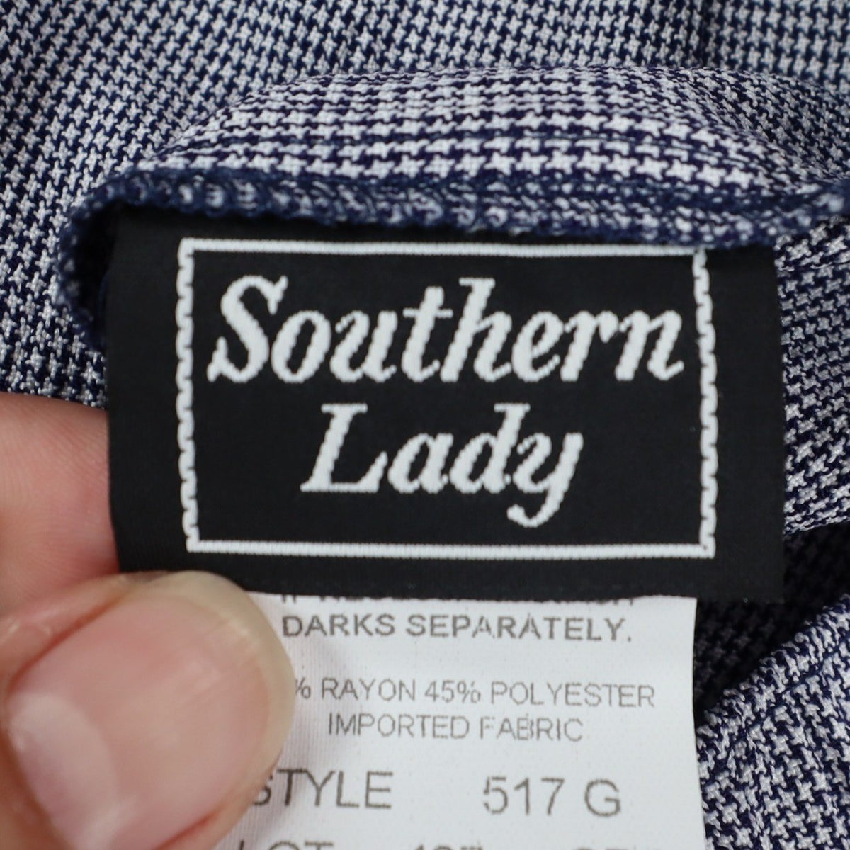 Southern Lady Pants Womens XL Navy Blue White Houndstooth Elastic Waist New - take2supply