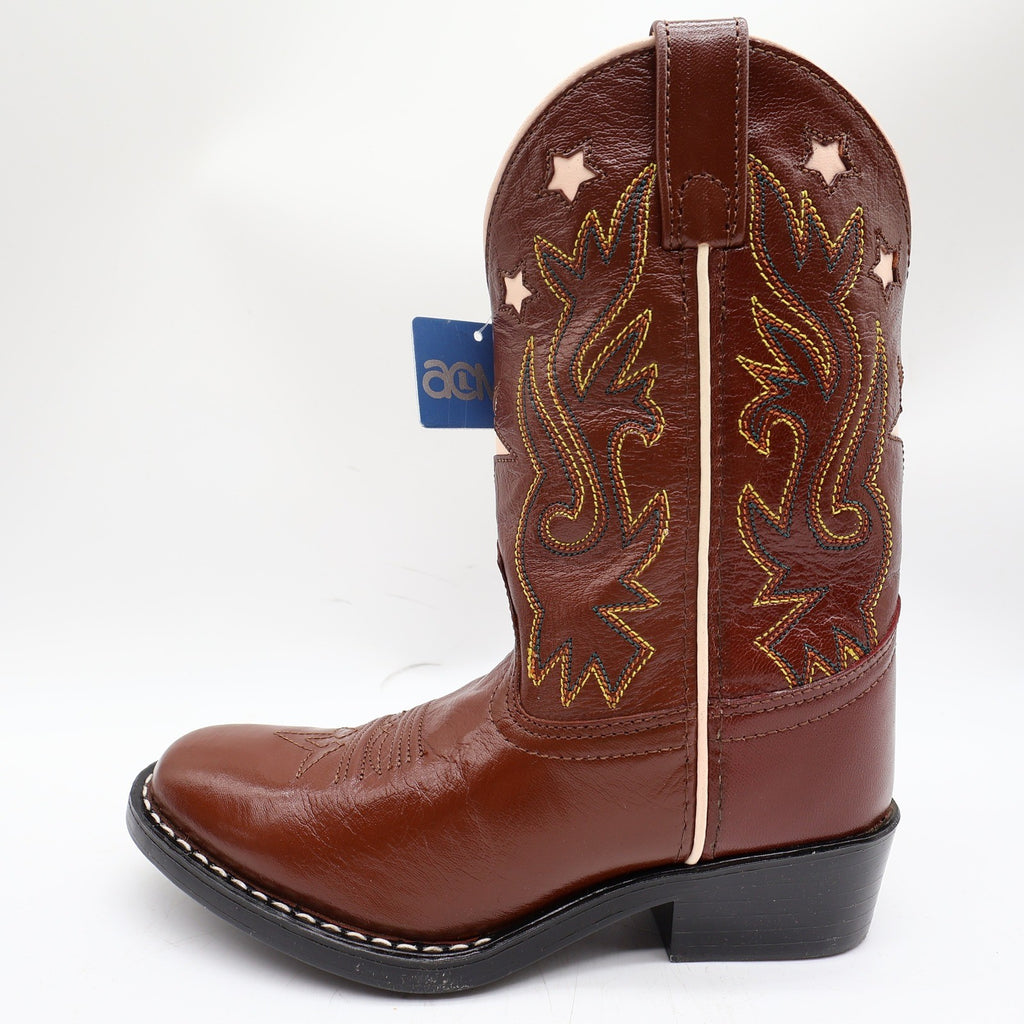 Acme Western Boots Childs 1 D Brown Star Inlay Leather New In Box Vintage Style - take2supply