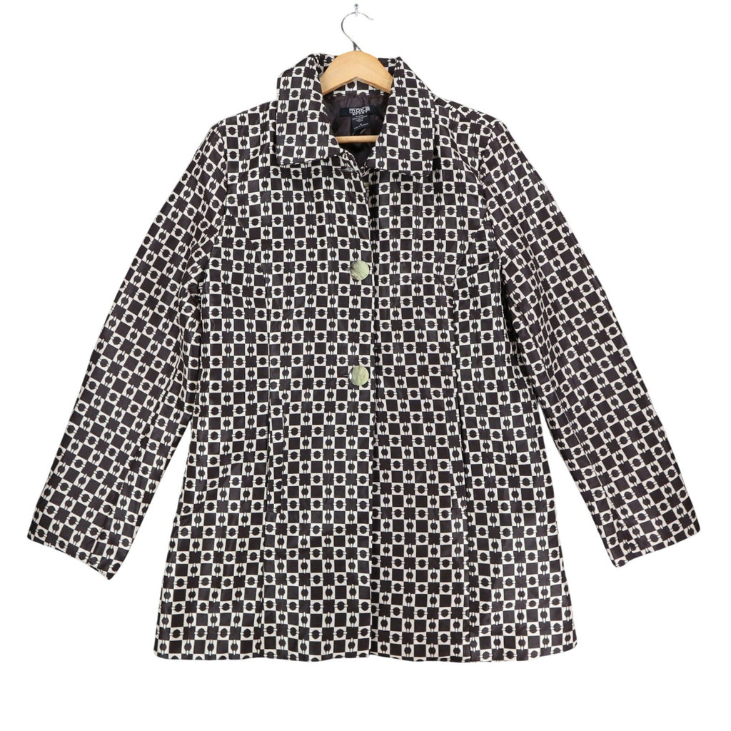 Moka Sport Geometric Box Check Coat Womens Size M Brown Beige Button Up Jacket - take2supply