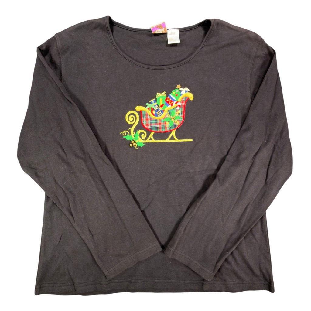 Peanut Butter & Jelly Christmas Sleigh Top Womens L Black Cotton New - take2supply