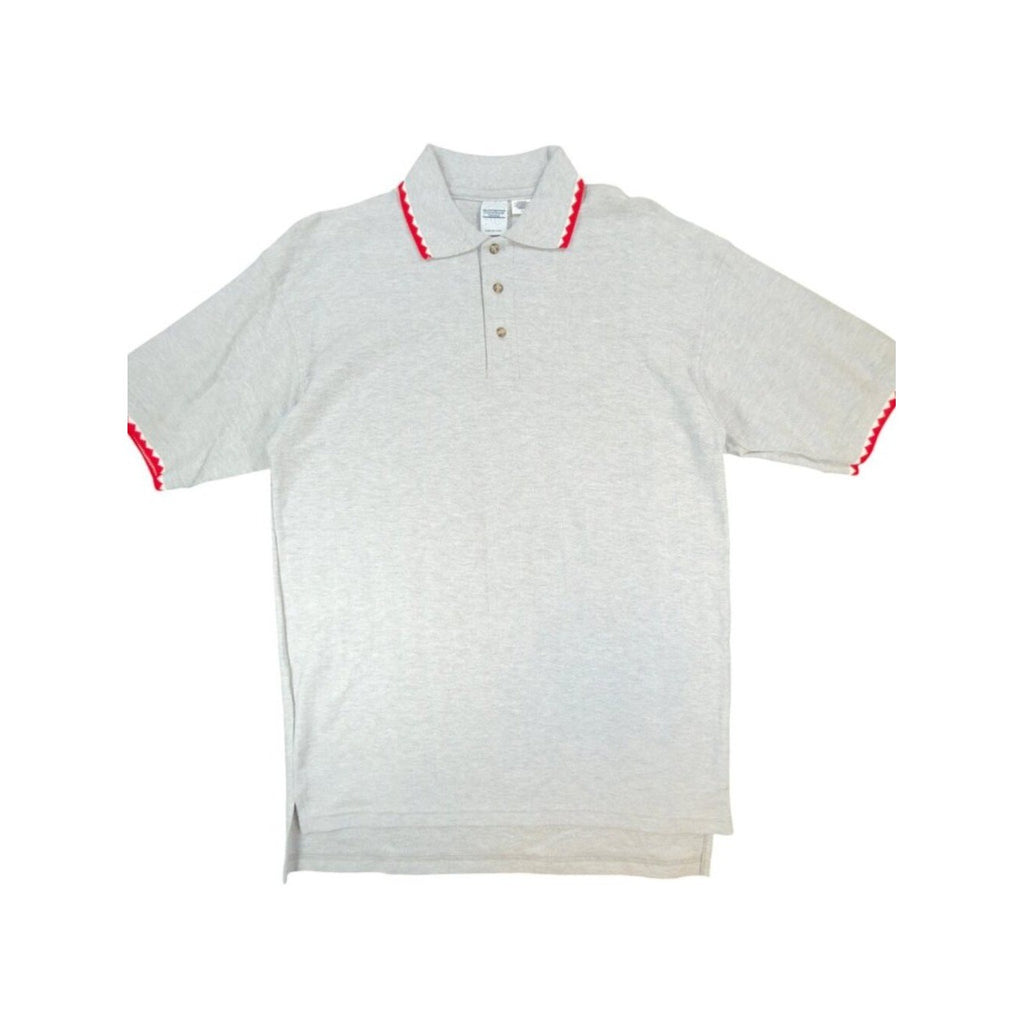 Vintage Cotton Deluxe Casuals Polo Shirt Mens Large Gray Red ZigZag Collar 90s - take2supply