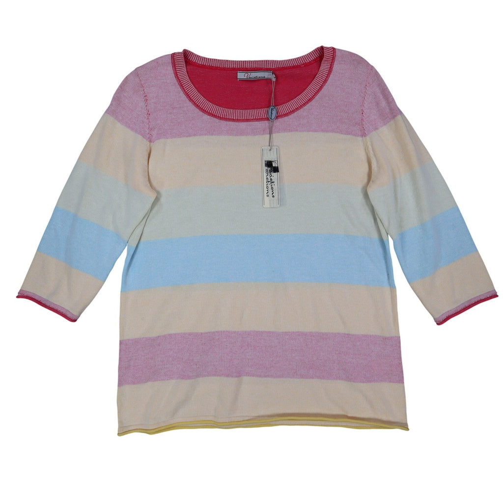 Variations Sweater Womens Large Multi Pastel Striped 3/4 Sleeve Cotton V1860 - take2supply