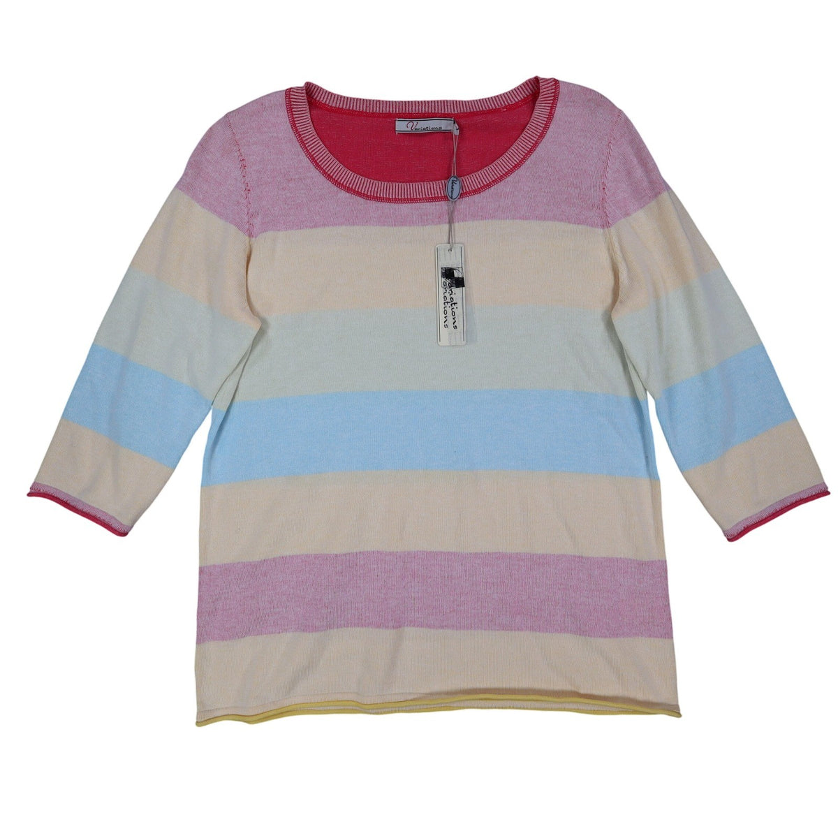 Variations Sweater Womens Large Multi Pastel Striped 3/4 Sleeve Cotton V1860 - take2supply