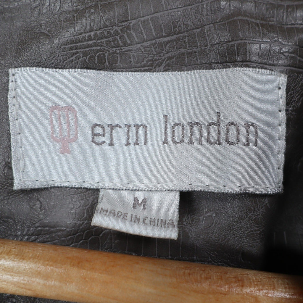 Erin London Jacket Womens Medium Gray Faux Croc Embossed Zip Front Mock Neck NEW - take2supply