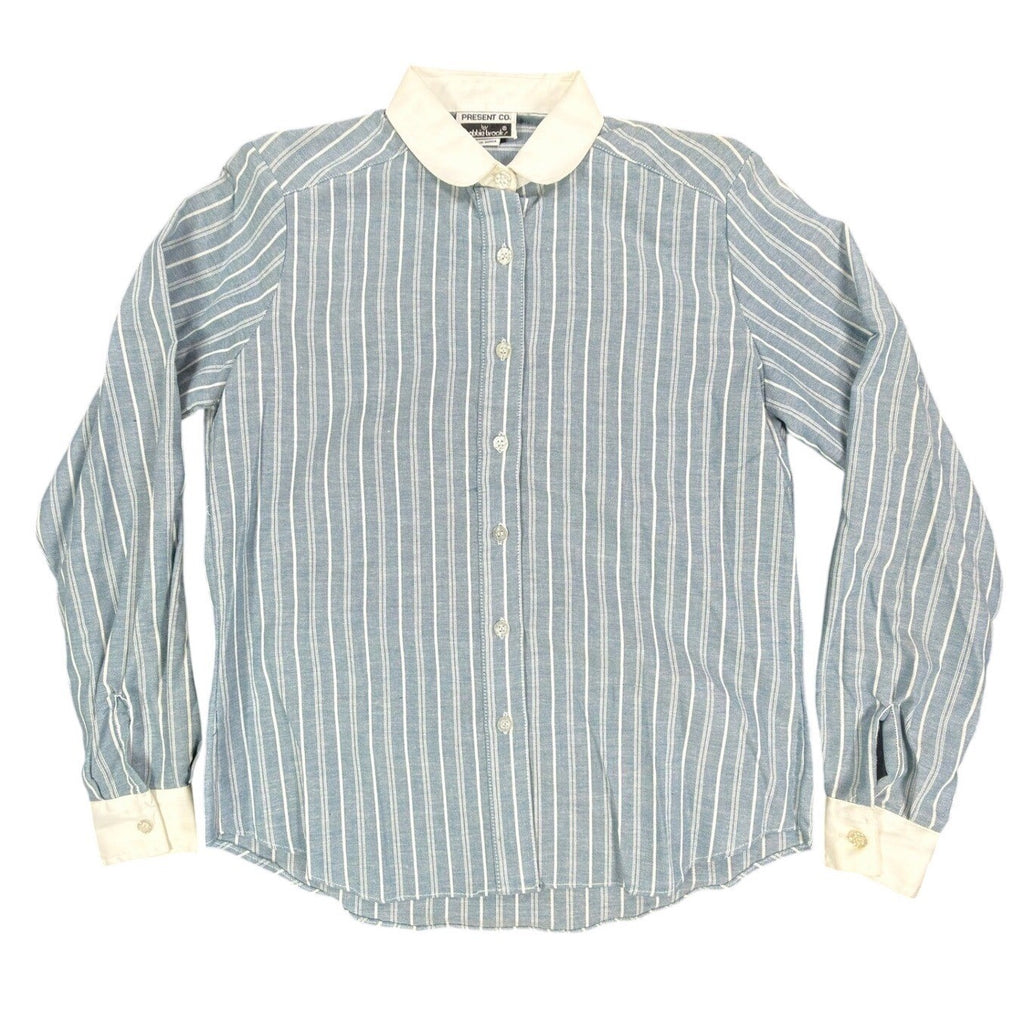 Bobbie Brooks Vintage 80s Striped Blouse Womens 5/6 Blue Cotton Blend NWT - take2supply