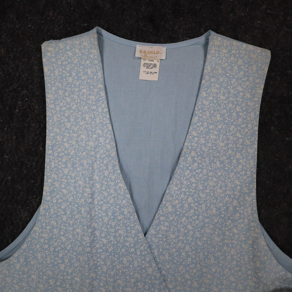 D.K. Gold by Donnkenny Reversible Vest 1X Vintage 90s Blue Floral Cotton NWT - take2supply