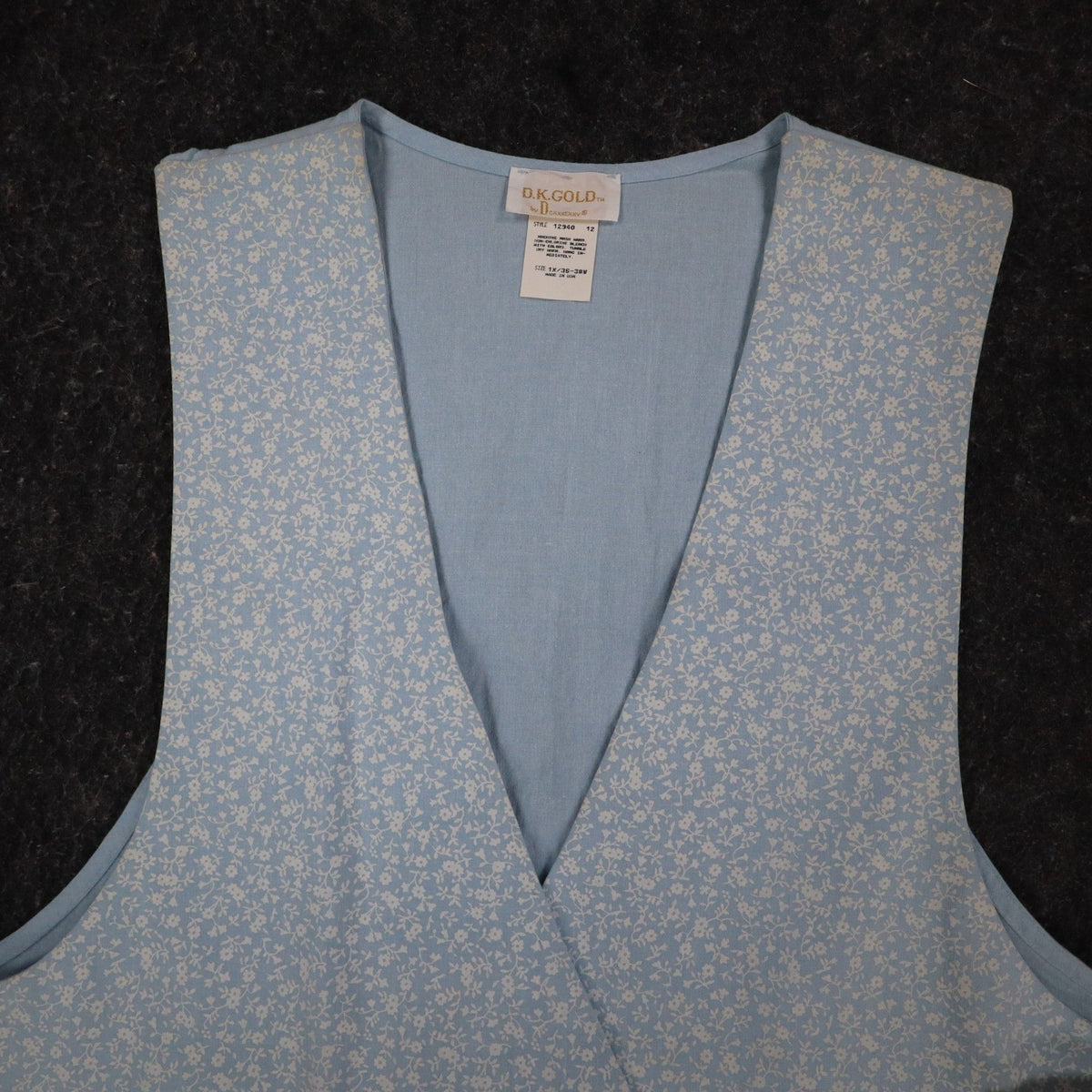 D.K. Gold by Donnkenny Reversible Vest 1X Vintage 90s Blue Floral Cotton NWT - take2supply
