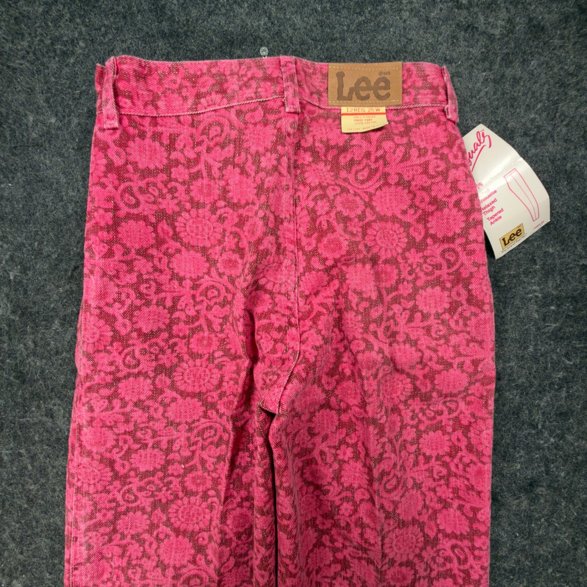 Lee Vintage 80s Floral Pants Girls 12 Magenta Pink Cotton High Waist NWT USA - take2supply