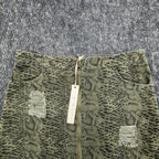 She + Sky Snake Print Mini Skirt Womens Large Olive Green Distressed New C714 - take2supply