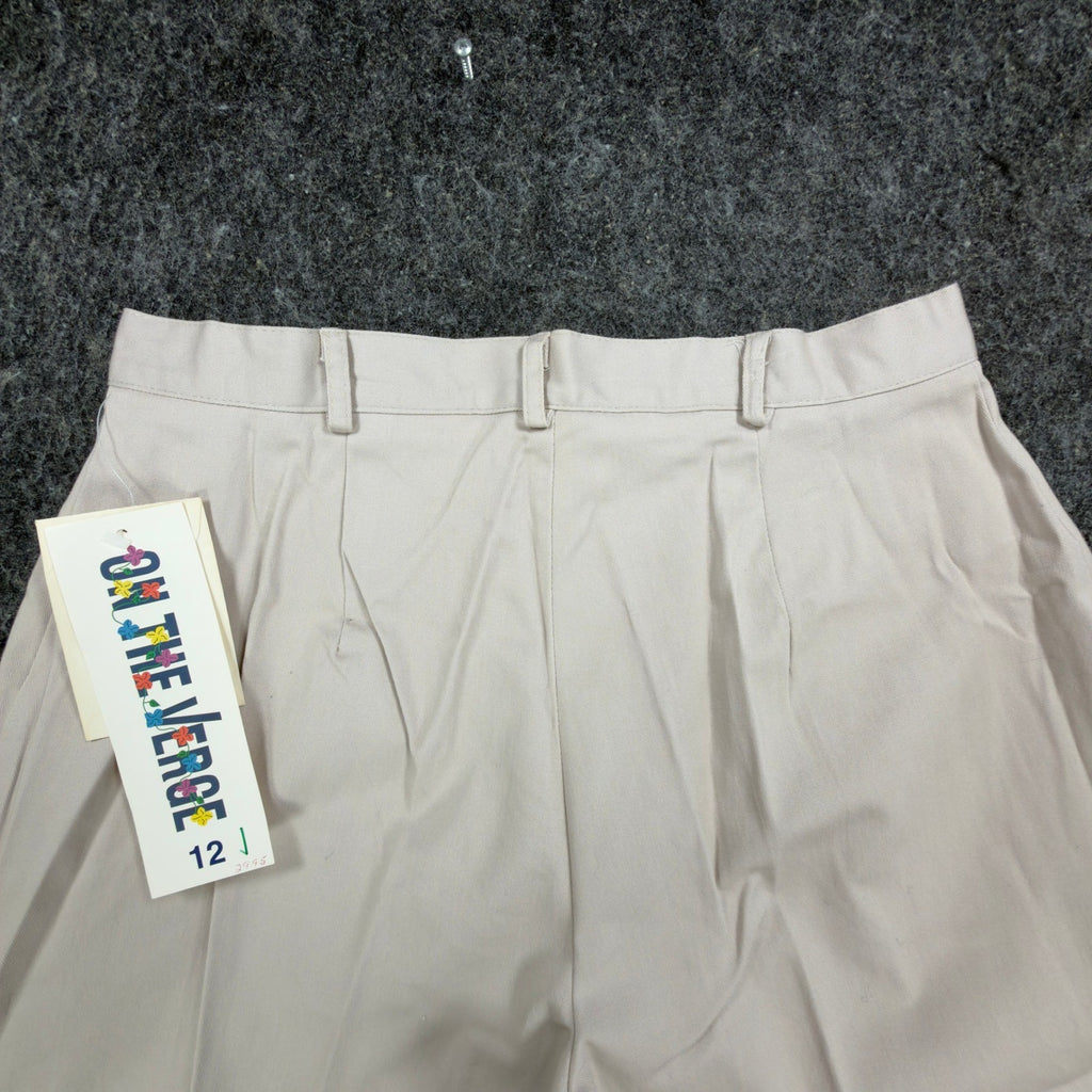 On The Verge Vintage 90s Pleated Shorts Womens 12 Beige Cotton NWT Made in USA - take2supply