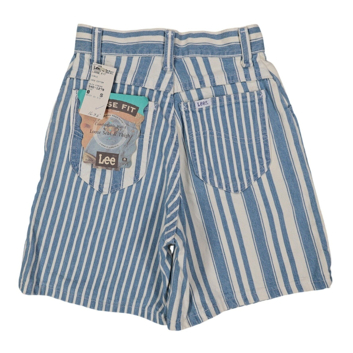 Lee Striped Denim Shorts Girls 8 Slim Vintage 90s USA Deadstock Blue White - take2supply