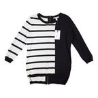 Lana Lee Sweater Womens M/L Black White Striped Colorblock Back Zip Knit Top - take2supply