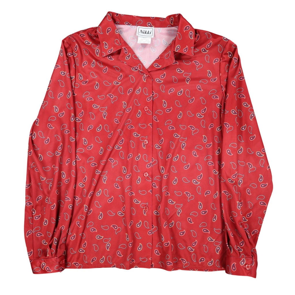 Nikki Blouse Womens 14 Vintage 90s Rust Red Paisley Polyester Button Up Shirt - take2supply