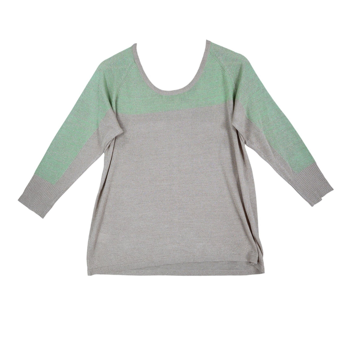 Dunner & Co Sweater Womens S Green Tan Metallic Lurex Colorblock Back Tie Top - take2supply