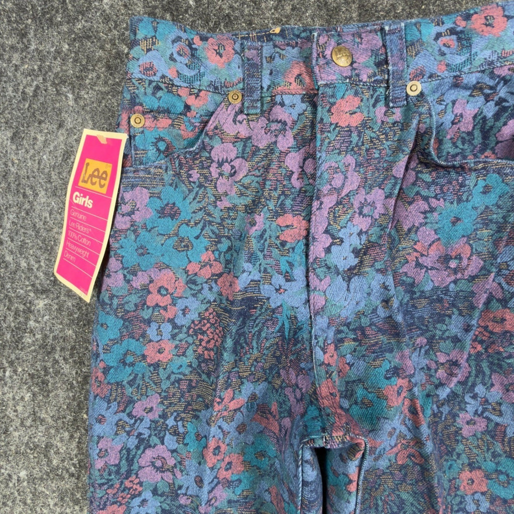 Lee Vintage 90s Floral Tapestry Jeans Girls 12 Slim Blue Cotton Deadstock NWT - take2supply