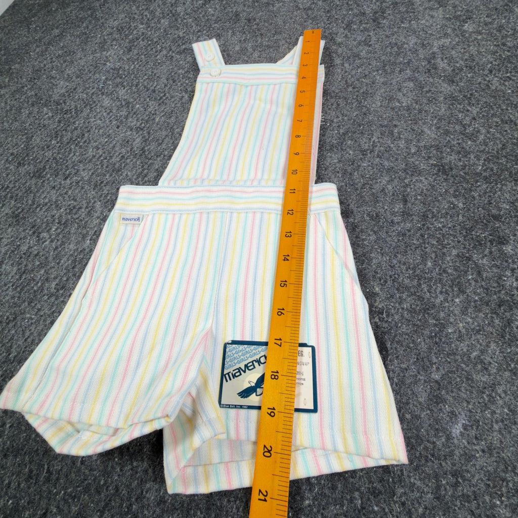 Maverick Vintage 80s Striped Shortalls Girls 4 Reg White Pastel NWT Deadstock - take2supply