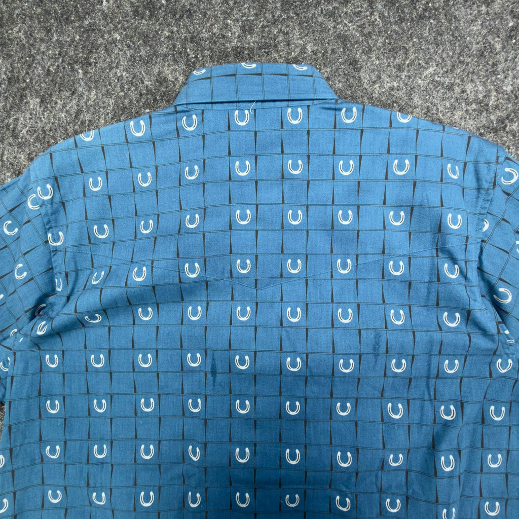 Cumberland Outfitters Western Shirt Mens Large Blue Horseshoe Cotton NWT - take2supply